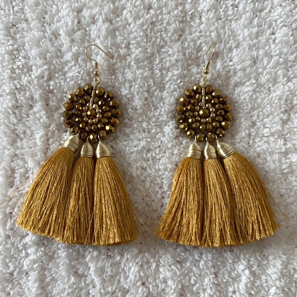 Elegant Gold and Brown Tassel Earrings